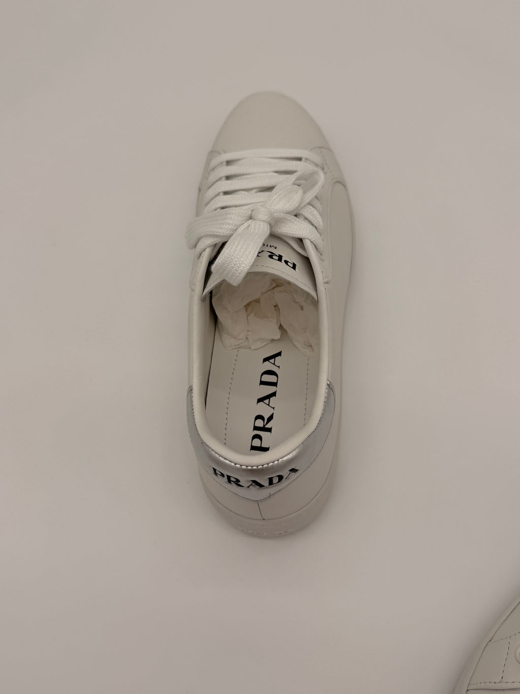 Prada - White/Silver Sneakers