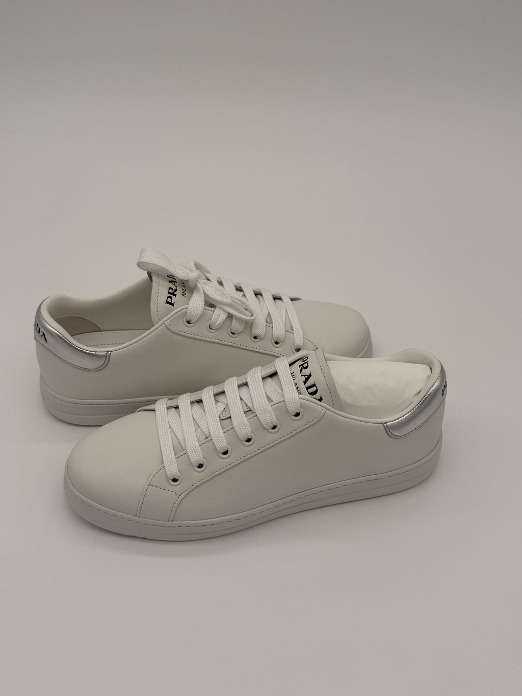 Prada - White/Silver Sneakers