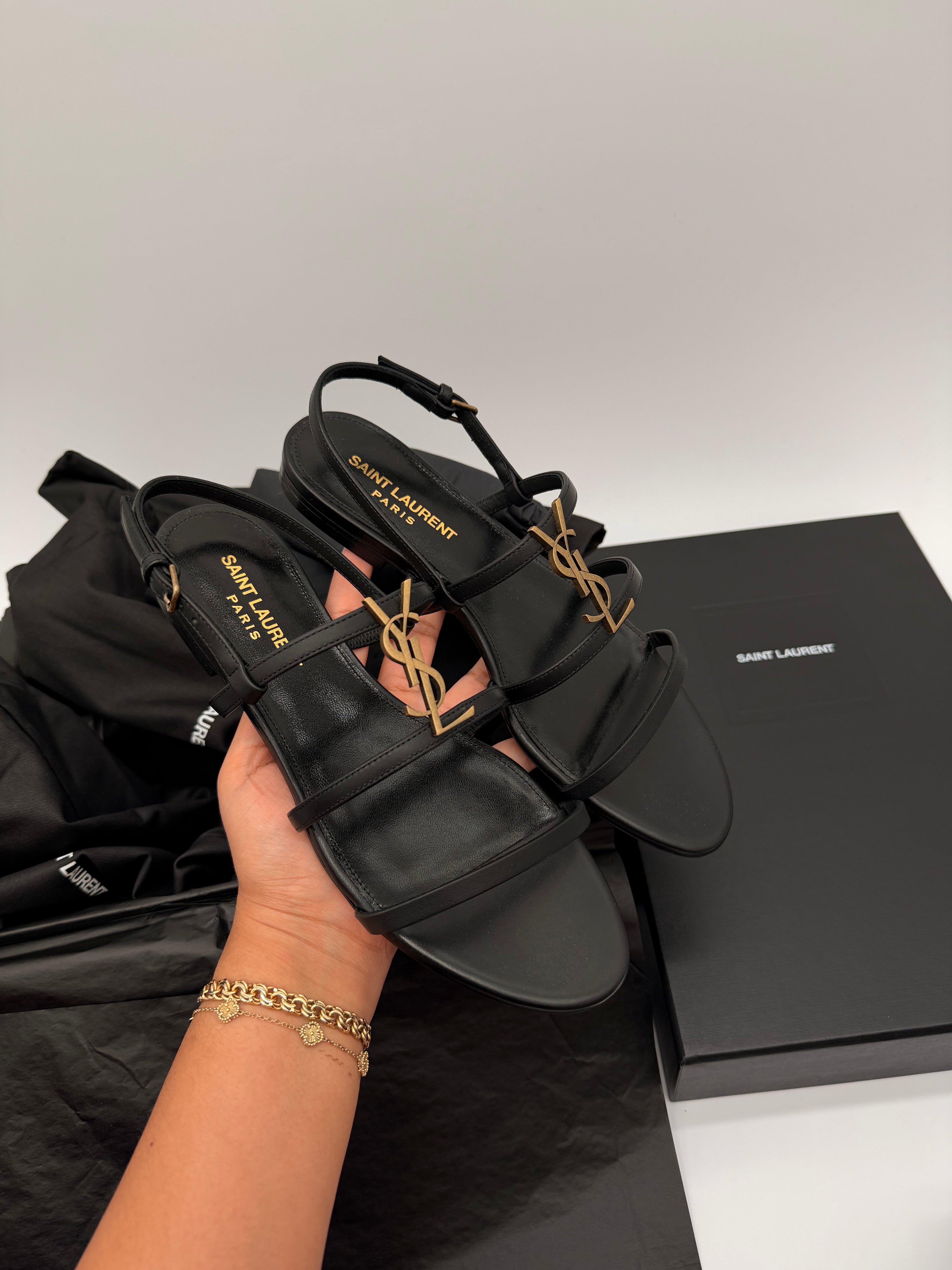 YSL Black / Gold Sandals