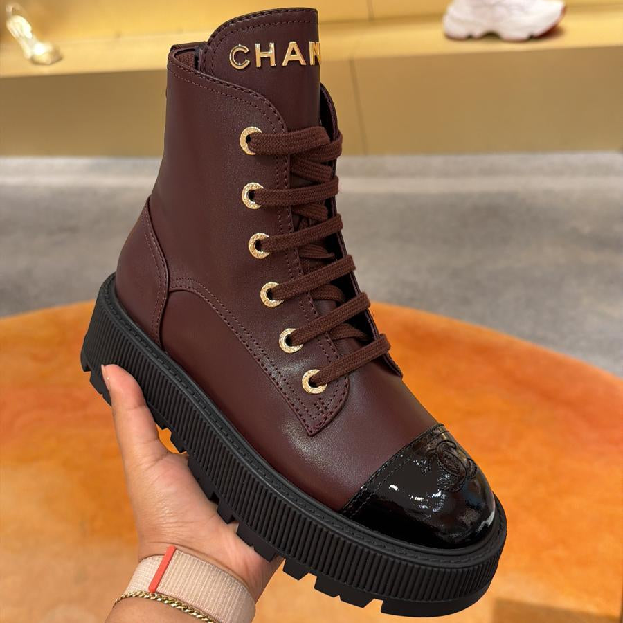 Chanel Combat Boots Burgundy