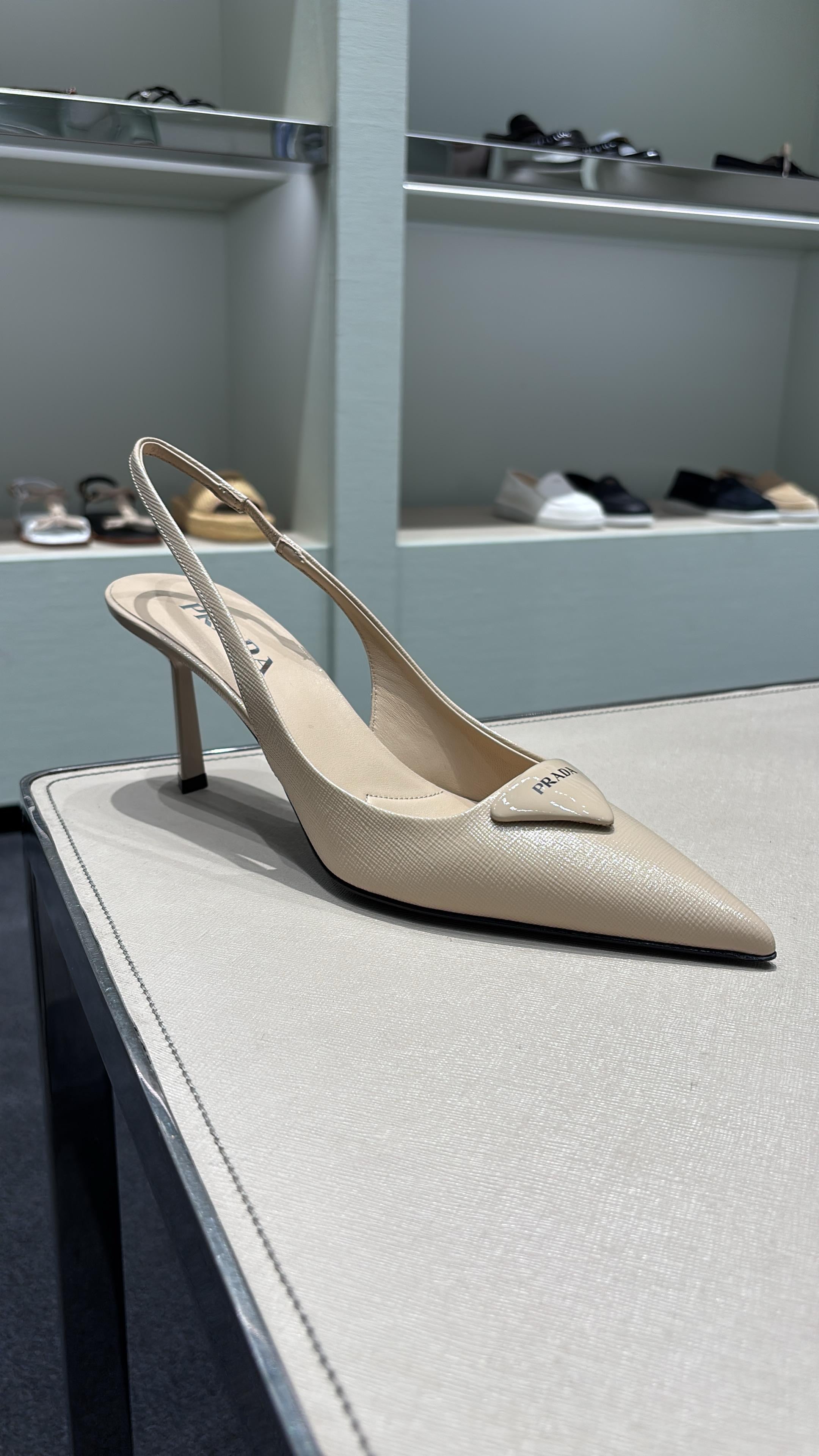 Prada - Nude Saffiano Heel 85mm
